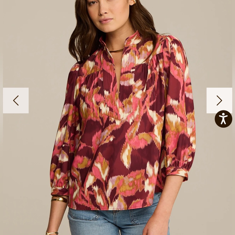 NWT Figue Danilia Top Blouse in Ikat Foliage Bordeaux Red Women’s size XL